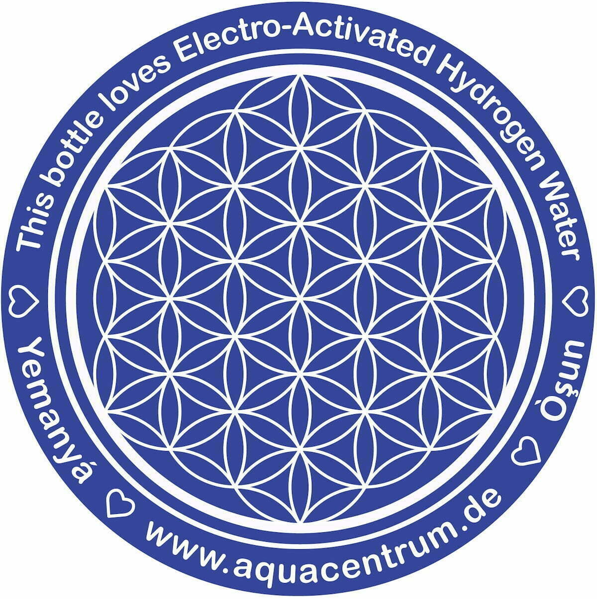 Flower of Life white-text This bottle loves water-background blue means laser engraving - white is not engraved area
