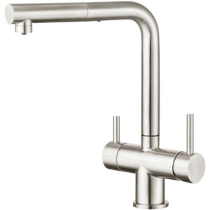 Hydroselect three-way tap made of stainless steel with pull-out spray
